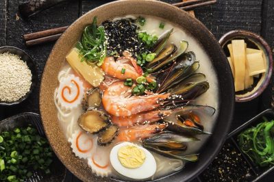 A bowl of Japanese Seafood Ramen